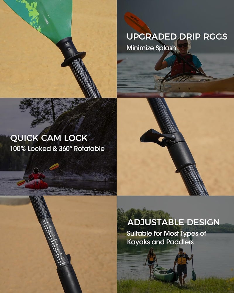 HIKULA Adjustable Carbon Fiber Shaft Kayak Paddle, Kayaking Oars with Reinforced Nylon Blade for Adults, 4 Piece, 86in/220cm to 90in/230cm - Image 3